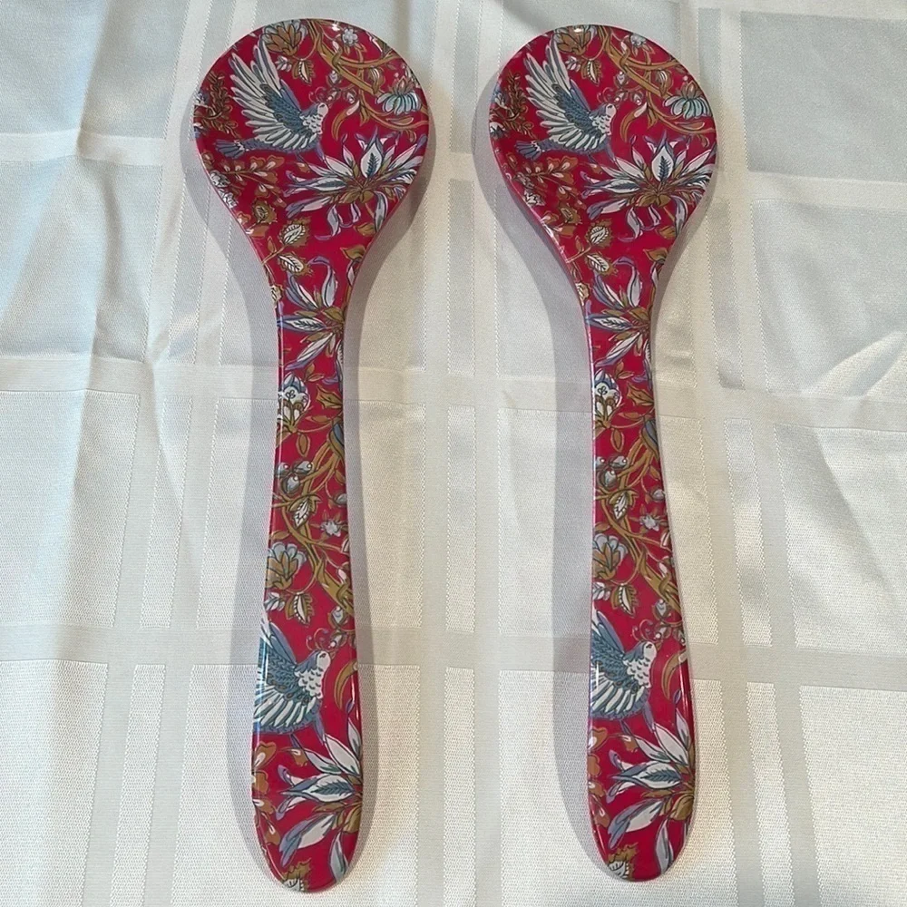 Set of Two 13” Painted Plastic Service Serving Spoons